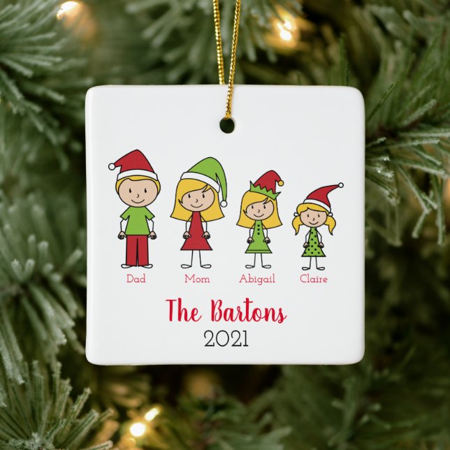 Adorno De Cerámica Familia de caracteres de Navidades personalizados  (Árbol)