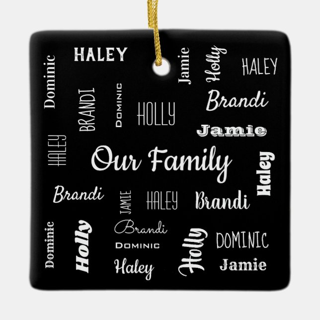 Adorno De Cerámica Familia de cinco en Guay Fonts Personalizados (Anverso)