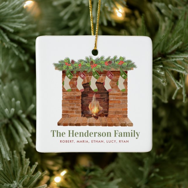 Adorno De Cerámica Familia de cinco Navidades de acciones (Árbol)