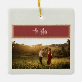 Adorno De Cerámica Familia de Collages de fotos de amor rojo y oro