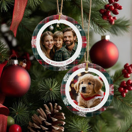 Adorno De Cerámica Familia de copas de nieve roja clásica 2 fotos