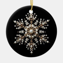 Adorno De Cerámica Familia de copos de nieve de Oro y Perla