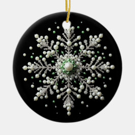 Adorno De Cerámica Familia de copos de nieve verde y perla