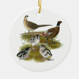 Adorno De Cerámica Familia de faisanes de collar