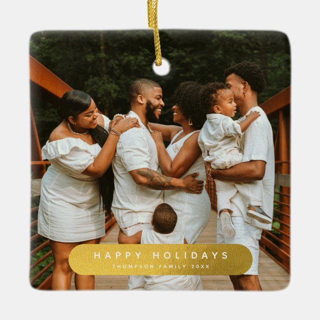 Adorno De Cerámica Familia de fotos de Personalizados dorados (Anverso)