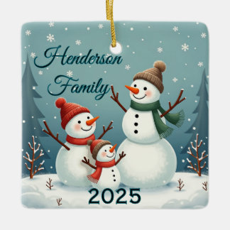 Adorno De Cerámica Familia de muñeco de nieve personalizada de tres