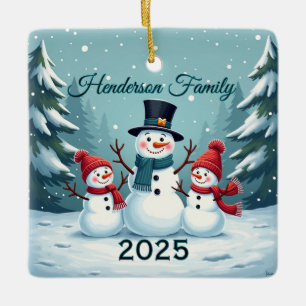 Adorno De Cerámica Familia de muñeco de nieve personalizada de tres