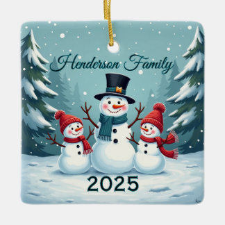 Adorno De Cerámica Familia de muñeco de nieve personalizada de tres