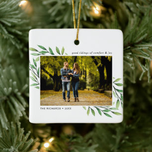 Adorno De Cerámica Familia de Navidad con Verde Acuarela