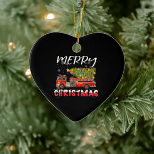 Adorno De Cerámica Familia de Navidades bomberos de camiones cisterna