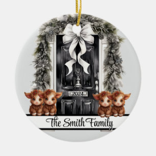 Adorno De Cerámica Familia de navidades de 4 vacas ornamentas de High