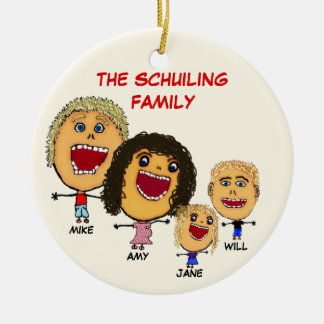 Adorno De Cerámica Familia de navidades de cuatro Personalizados con