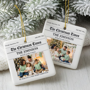 Adorno De Cerámica Familia de Navidades de periódico personalizado 2 