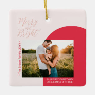 Adorno De Cerámica Familia de Navidades fotográficos modernos de oro