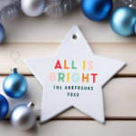 Adorno De Cerámica Familia de Navidades modernos color azul marino br<br><div class="desc">La tipografía colorida brillante azul marino Navidades modernos y la familia es todo un adorno de decoración navideña brillante.</div>