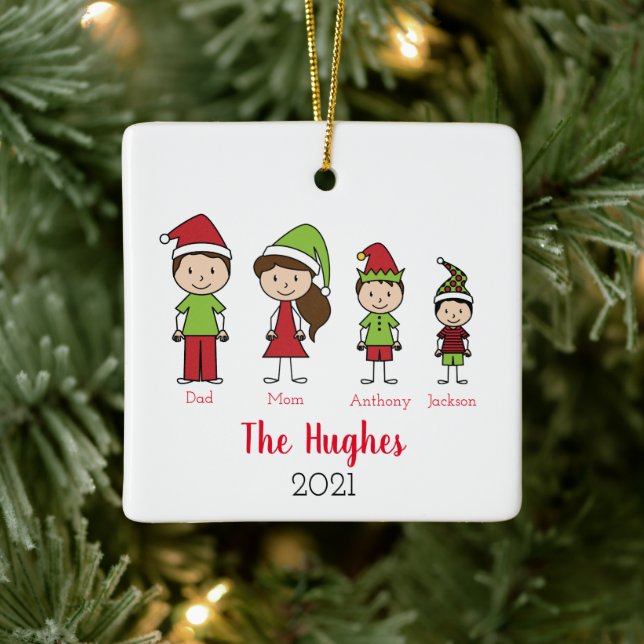 Adorno De Cerámica Familia de Navidades personalizados de 4 (Árbol)