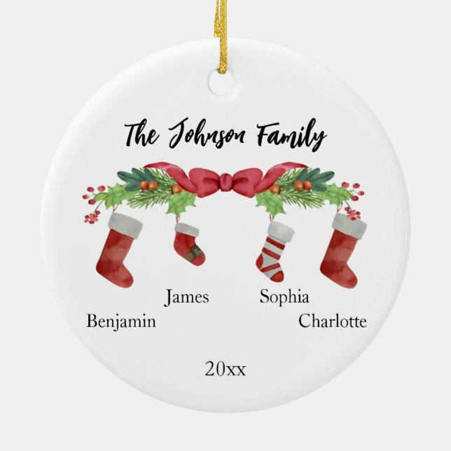 Adorno De Cerámica Familia de Navidades personalizados de 4 con nombr (Atrás)