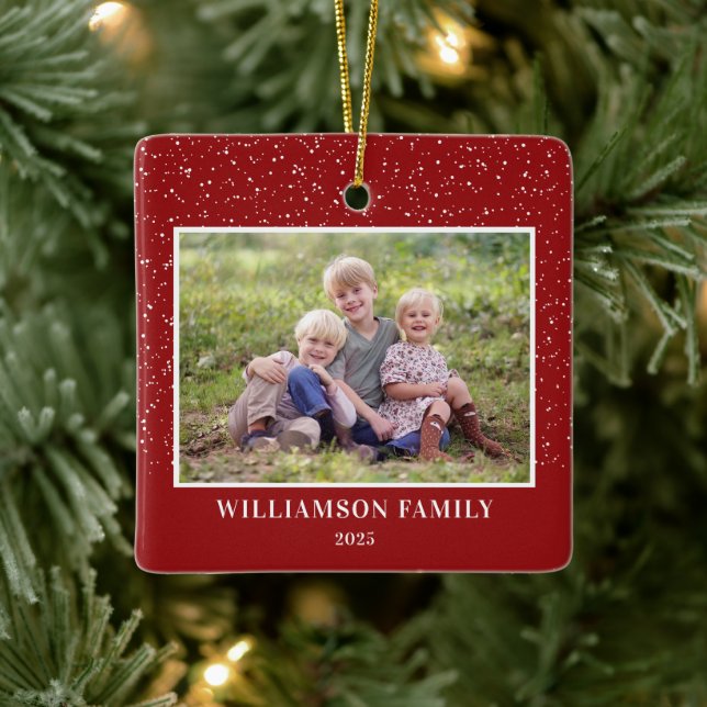 Adorno De Cerámica Familia de Nieve Foto Keepsake Navidades rojos (Árbol)