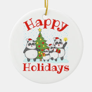 Adorno De Cerámica Familia de Panda de Navidad