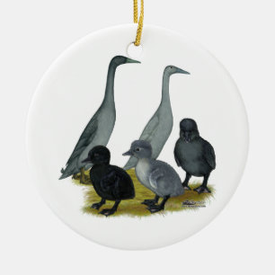 Adorno De Cerámica Familia de patos Blue Runner