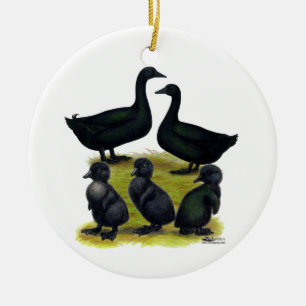Adorno De Cerámica Familia de patos Cayuga