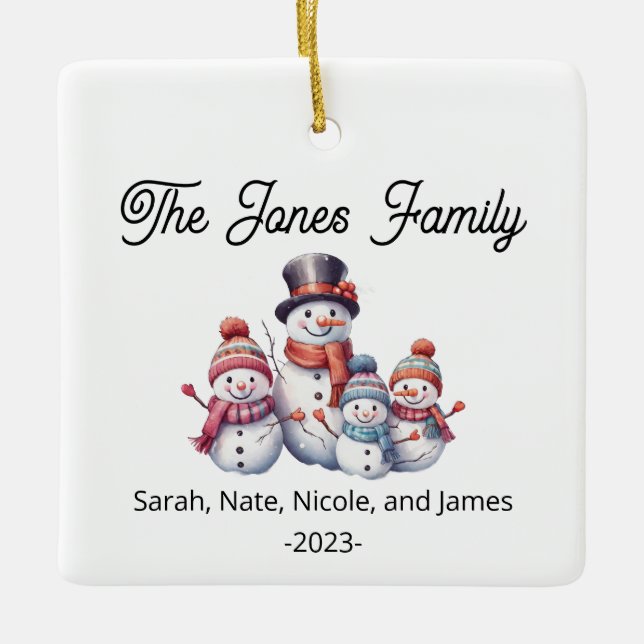 Adorno De Cerámica Familia de personalizables de 4 vacaciones de Snow (Anverso)