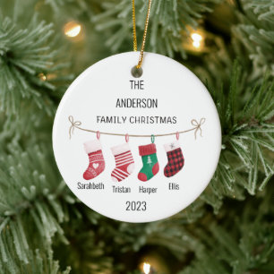 Adorno De Cerámica Familia de personalizados de 4 Navidades de años y