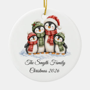 Adorno De Cerámica Familia de pingüinos adorable de 4 personalizada N