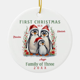 Adorno De Cerámica Familia de Pingüinos de la Primera Navidad