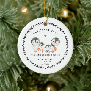 Adorno de Cerámica Familia de Pingüinos de Navidad