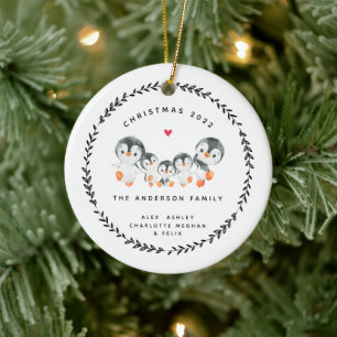 Adorno de Cerámica Familia de Pingüinos de Navidad