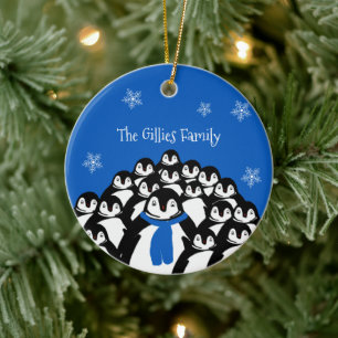 Adorno De Cerámica Familia de Pingüinos Lindo Personalizada