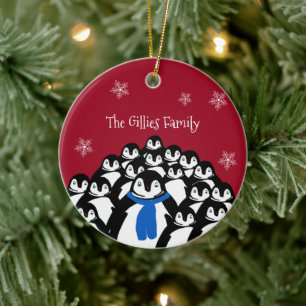 Adorno De Cerámica Familia de Pingüinos Lindo Personalizada