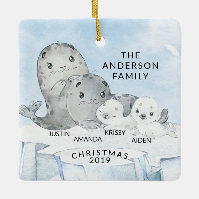 Adorno De Cerámica Familia de sellos de 4 Navidades (Anverso)