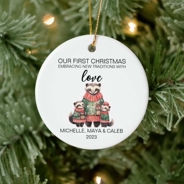 Adorno De Cerámica Familia de tres navidades de Badger (Árbol)