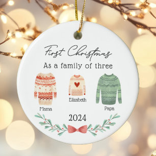 Adorno De Cerámica Familia de tres Navidades sudaderas Chica foto beb