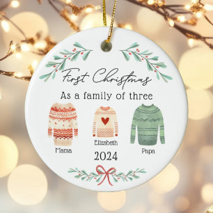 Adorno De Cerámica Familia de tres Navidades sudaderas foto bebé