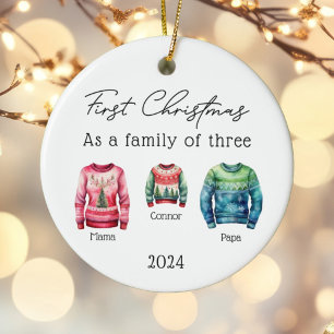 Adorno De Cerámica Familia de tres Navidades sudaderas foto bebé