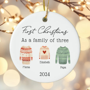 Adorno De Cerámica Familia de tres Navidades sudaderas foto bebé