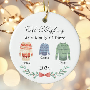Adorno De Cerámica Familia de tres Navidades Sweaters Boy Baby Photo
