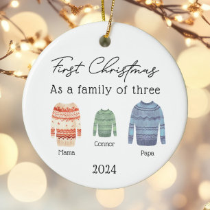 Adorno De Cerámica Familia de tres Navidades Sweaters Boy Baby Photo