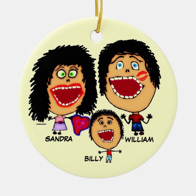 Adorno De Cerámica Familia de tres Personalizados (Frente)