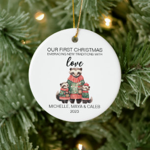 Adorno De Cerámica Familia de tres tejones en Navidad