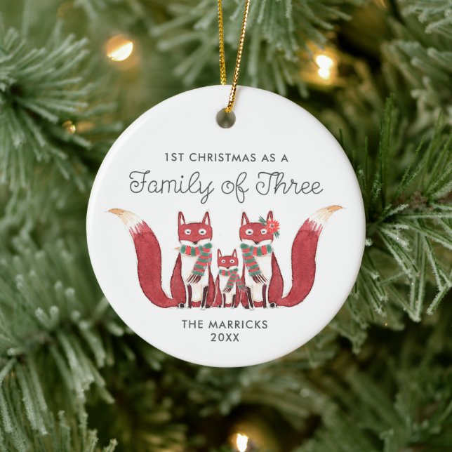 Adorno De Cerámica Familia de tres zorros de bosque personalizados (Árbol)