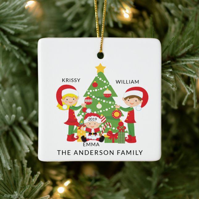 Adorno De Cerámica Familia dulce de 3 Navidades personalizados (Árbol)