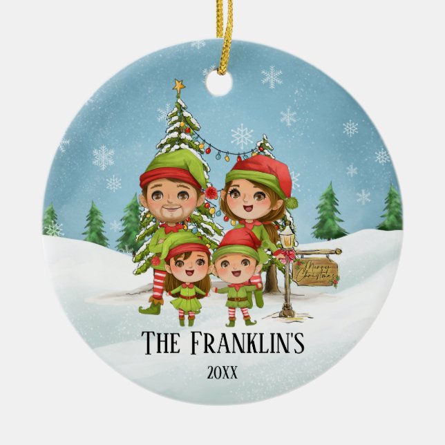 Adorno De Cerámica Familia Elf de cuatro hijos de mamá (Frente)