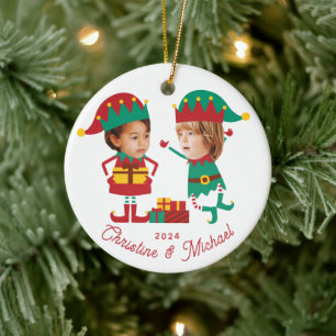 Adorno De Cerámica Familia Elf de Navidades de fotos de caras diverti