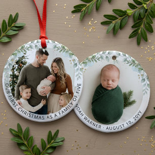 Adorno De Cerámica Familia Estética de Cinco Primeras Navidades Foto