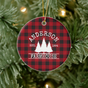 Adorno De Cerámica Familia Farmhouse Nombre Red Buffalo Plaid