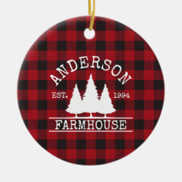 Adorno De Cerámica Familia Farmhouse Nombre Red Buffalo Plaid